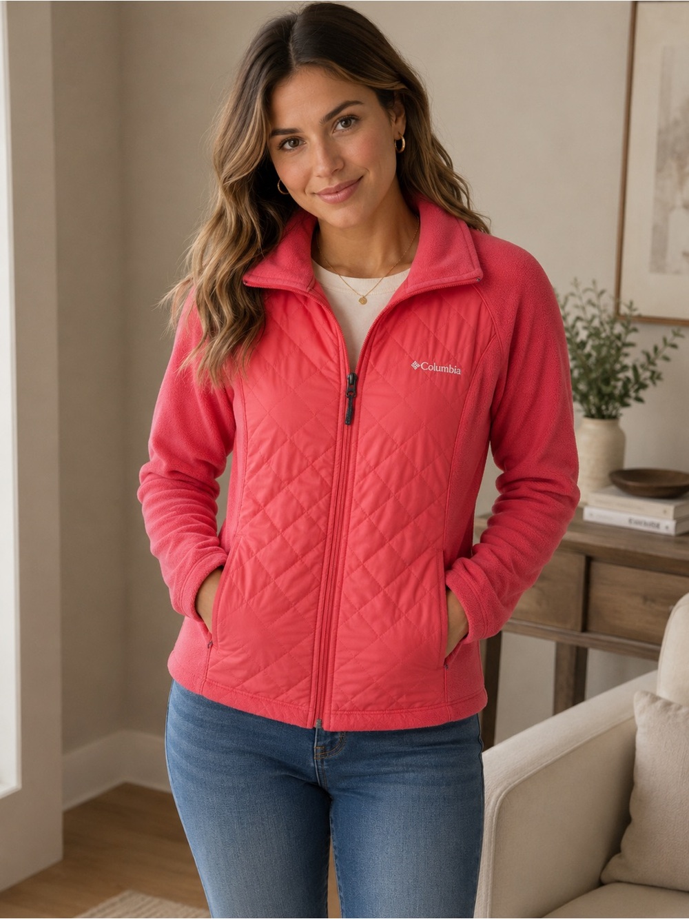 Columbia Women’s Coral Pink Quilted Fleece Utility Jacket